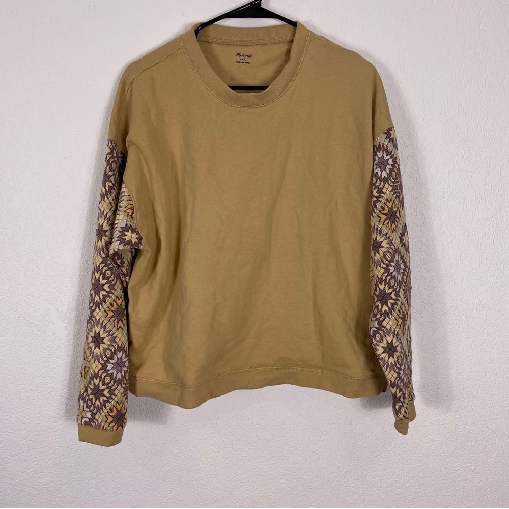 Madewell Yellow Patterned Sleeve Crewneck Pullover Sweatshirt Women’s Large